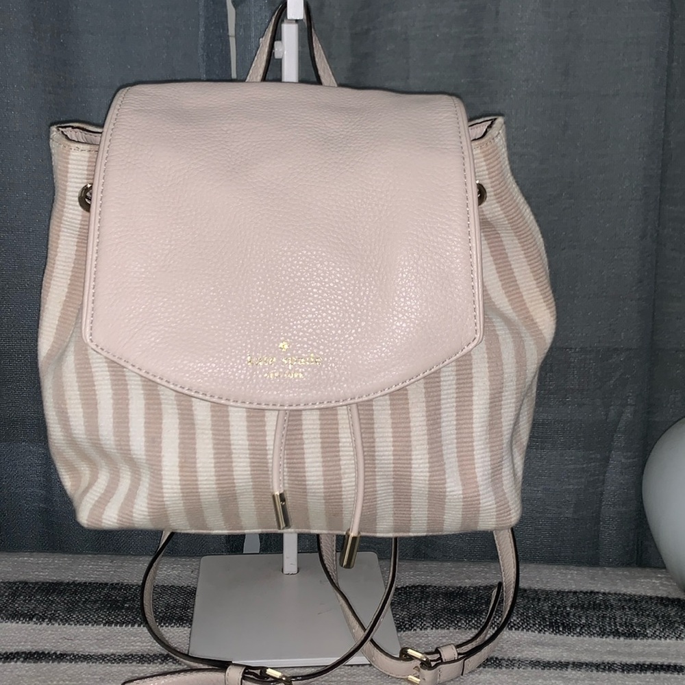 Kate Spade stripe drawstring closure backpack